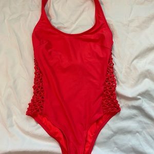 Coral one piece bathing suit